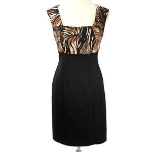 AB STUDIO Animal Print & Black Empire Waist Sheath Sleeveless Dress Size 6